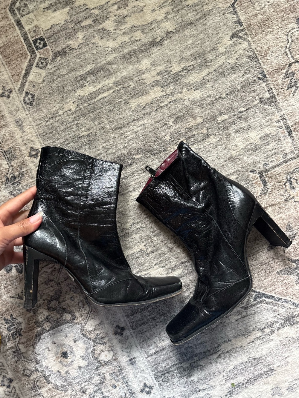 Vintage Y2K 90s leather square toe heeled boots size 36 made in Italy bratz